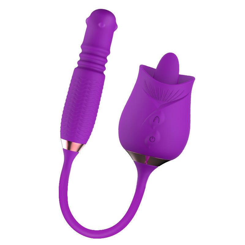 Lurevibes - Purple Rose Toy Rotating Pearls Telescopic Tongue-licking Vibrator Lurevibes