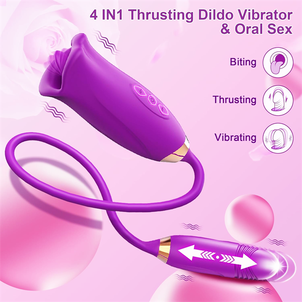 Lurevibes - Rose Muncher Rose Kiss Tongue Vibrator With Thrusting Dildo Vibrator Lurevibes