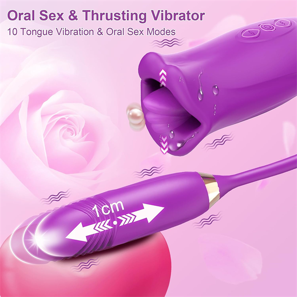 Lurevibes - Rose Muncher Rose Kiss Tongue Vibrator With Thrusting Dildo Vibrator Lurevibes