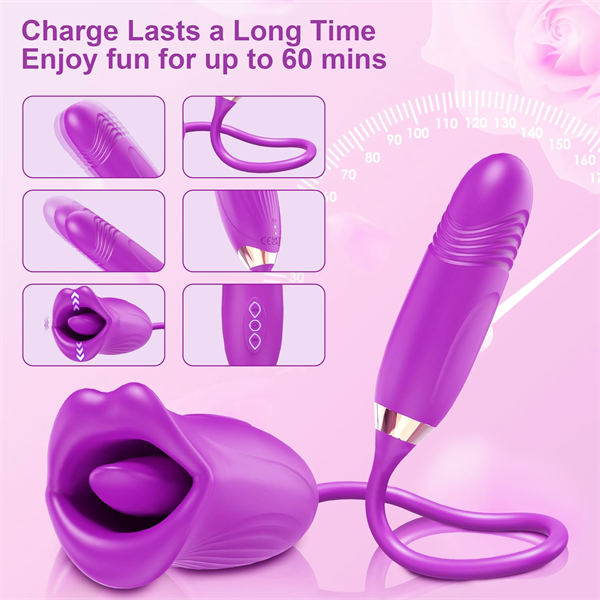 Lurevibes - Rose Muncher Rose Kiss Tongue Vibrator With Thrusting Dildo Vibrator Lurevibes