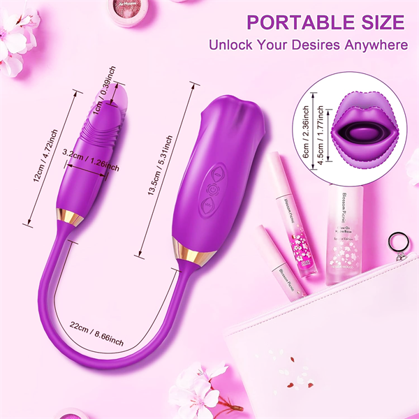 Lurevibes - Rose Muncher Rose Kiss Tongue Vibrator With Thrusting Dildo Vibrator Lurevibes