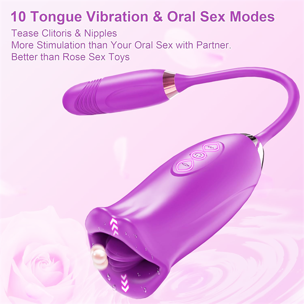 Lurevibes - Rose Muncher Rose Kiss Tongue Vibrator With Thrusting Dildo Vibrator Lurevibes