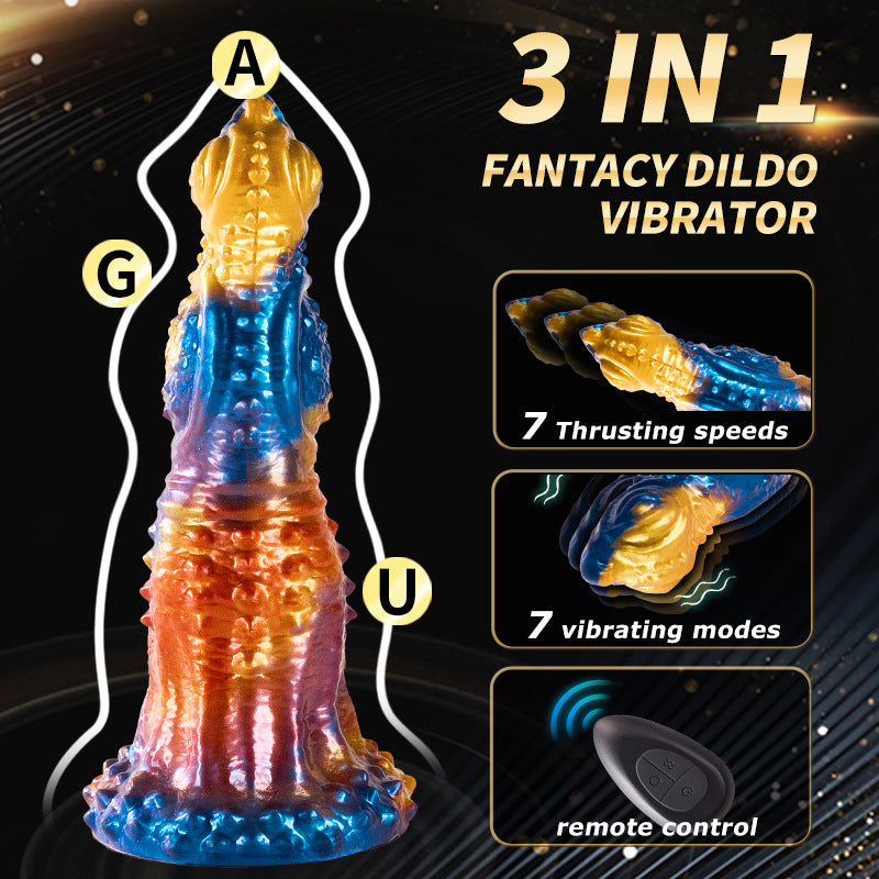 Colorful Golden Phoenix Electric Telescopic Vibrating Dildo With Remote Control Lurevibes