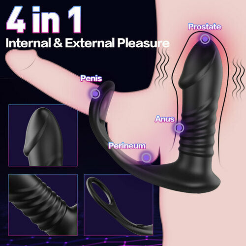 10 Thrilling Vibration 3 Thrusting Silicone Remote Control Cock Ring Anal Vibrator Lurevibes