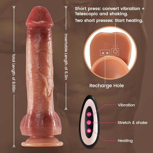 Lurevibes- 9 Vibrating 3 Thrusting & Swing Intelligent Heating Realistic Dildo Vibrator 6.3 Inch Lurevibes