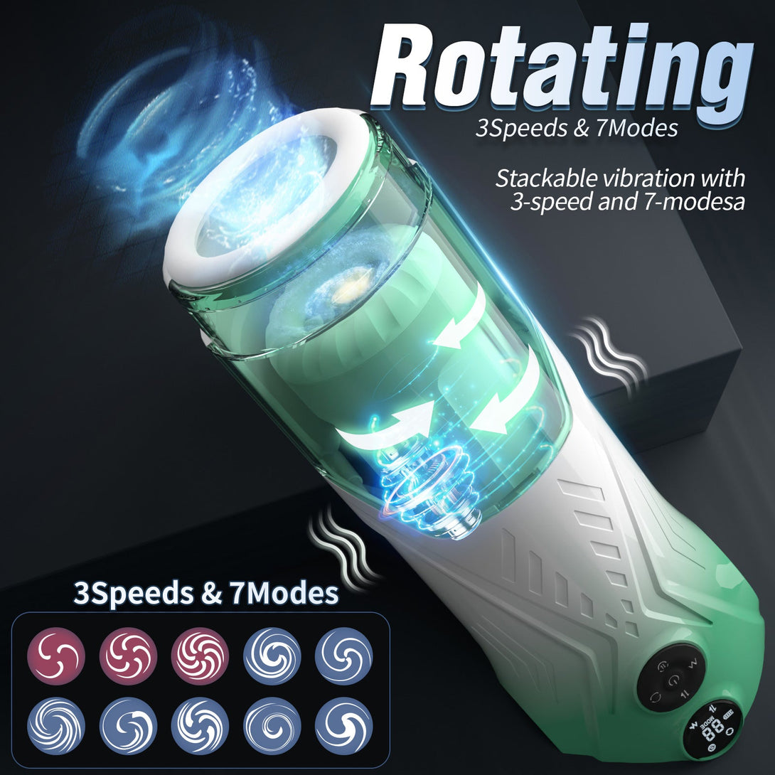 Green Star Rotating Telescopic Vibration Male Masturbator Lurevibes