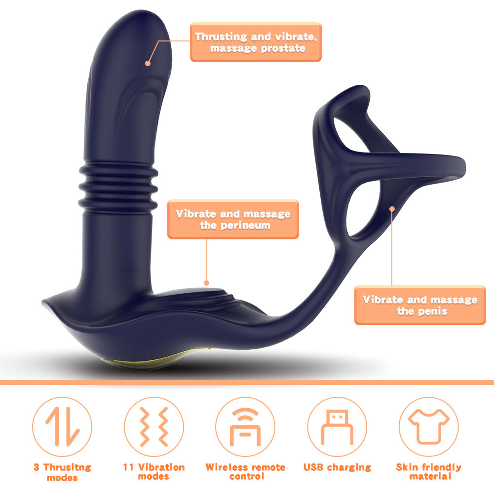 3-in-1 Remote Control Retractable Vibrating Prostate Massager With Penis Ring Lurevibes