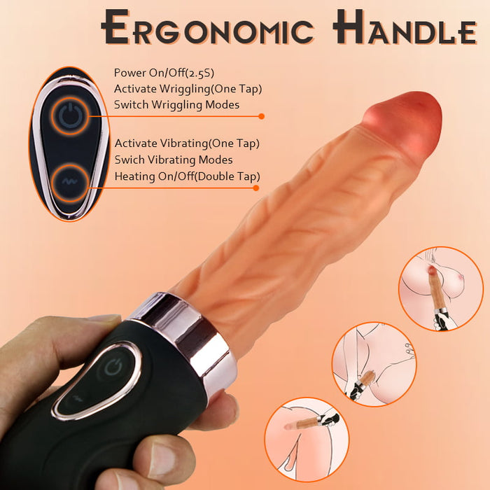 Lurevibes - Riley 7 Wriggling Quiet 9 Vibrating Heating Vaginal Anal Vibrator Lifelike Dildo 9.65 Inch Lurevibes