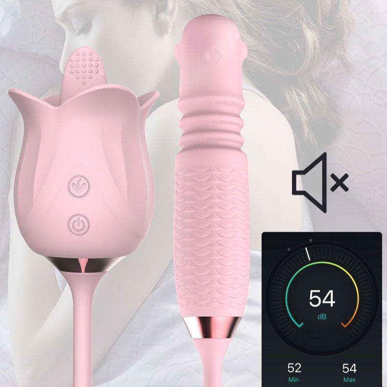 Lurevibes - 3-in-1 Blooming Sexy Pink Rose Toy Rotating Pearls Telescopic Tongue-licking Vibrator Lurevibes