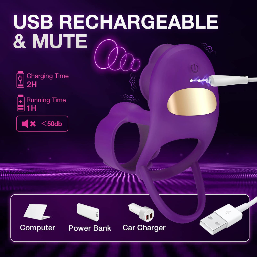 Lurevibes - 3 IN 1 Vibrating Rose Penis Ring with 10 Vibration Lurevibes