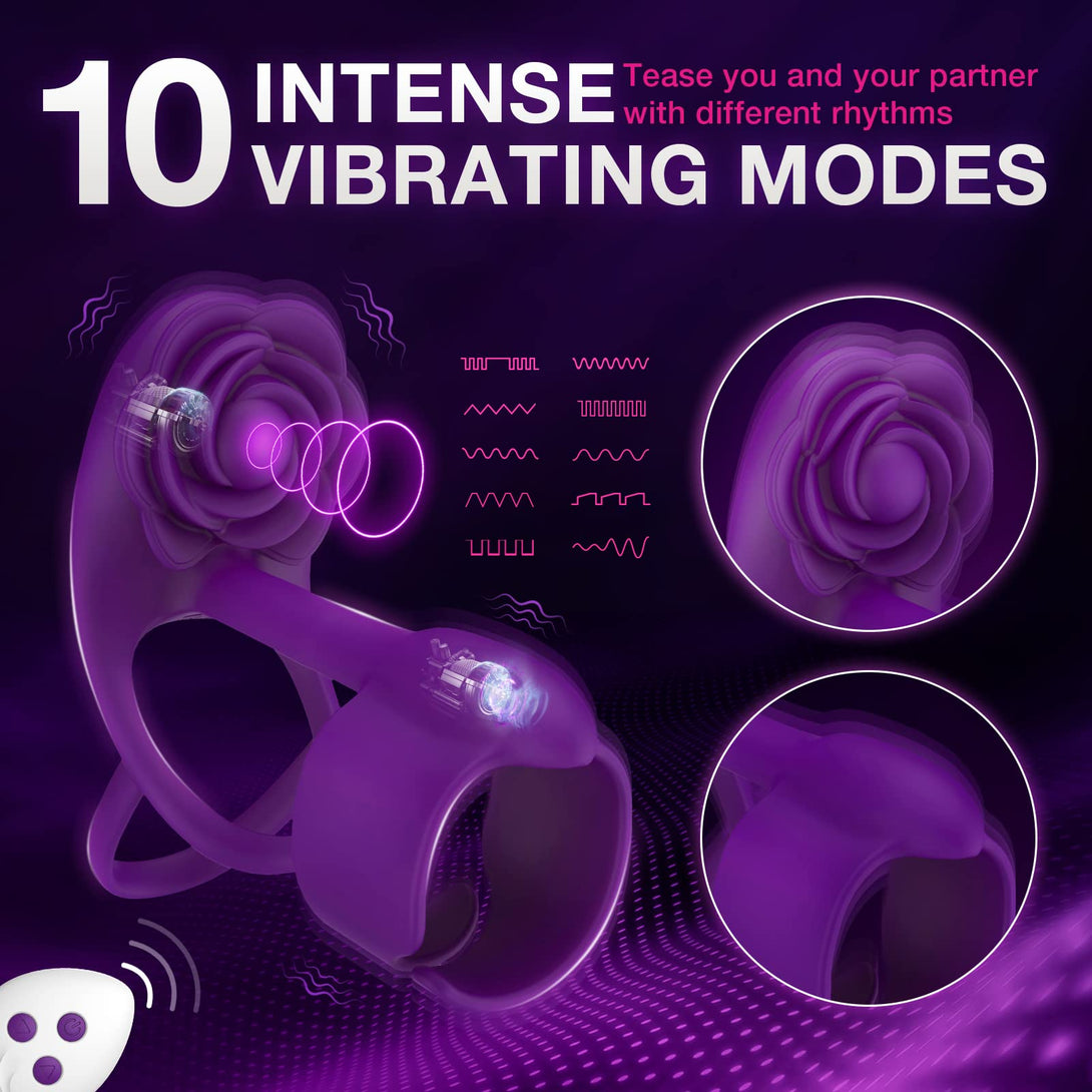 Lurevibes - 3 IN 1 Vibrating Rose Penis Ring with 10 Vibration Lurevibes