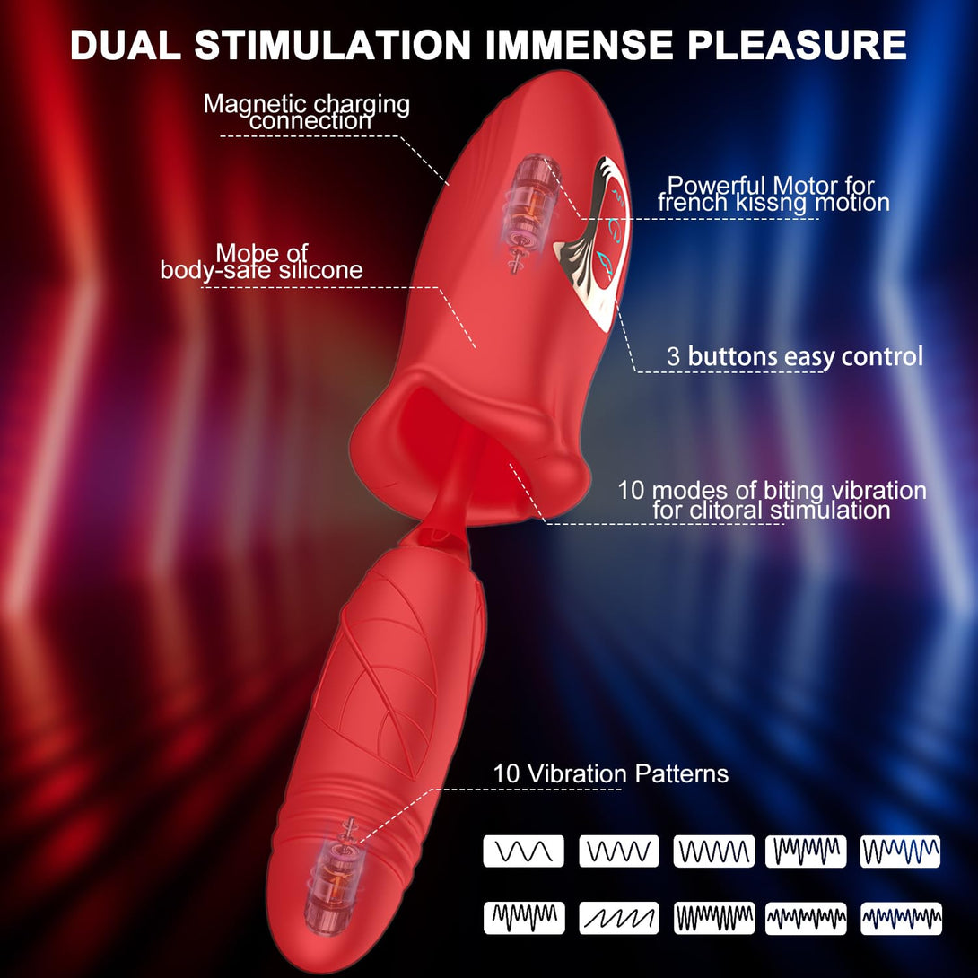 Rose Muncher Lip Tongue Suction Vibrator With Thrusting Dildo Vibrator Lurevibes