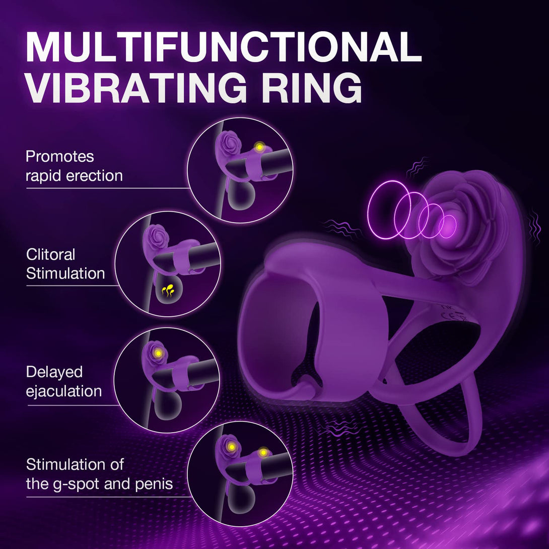 Lurevibes - 3 IN 1 Vibrating Rose Penis Ring with 10 Vibration Lurevibes