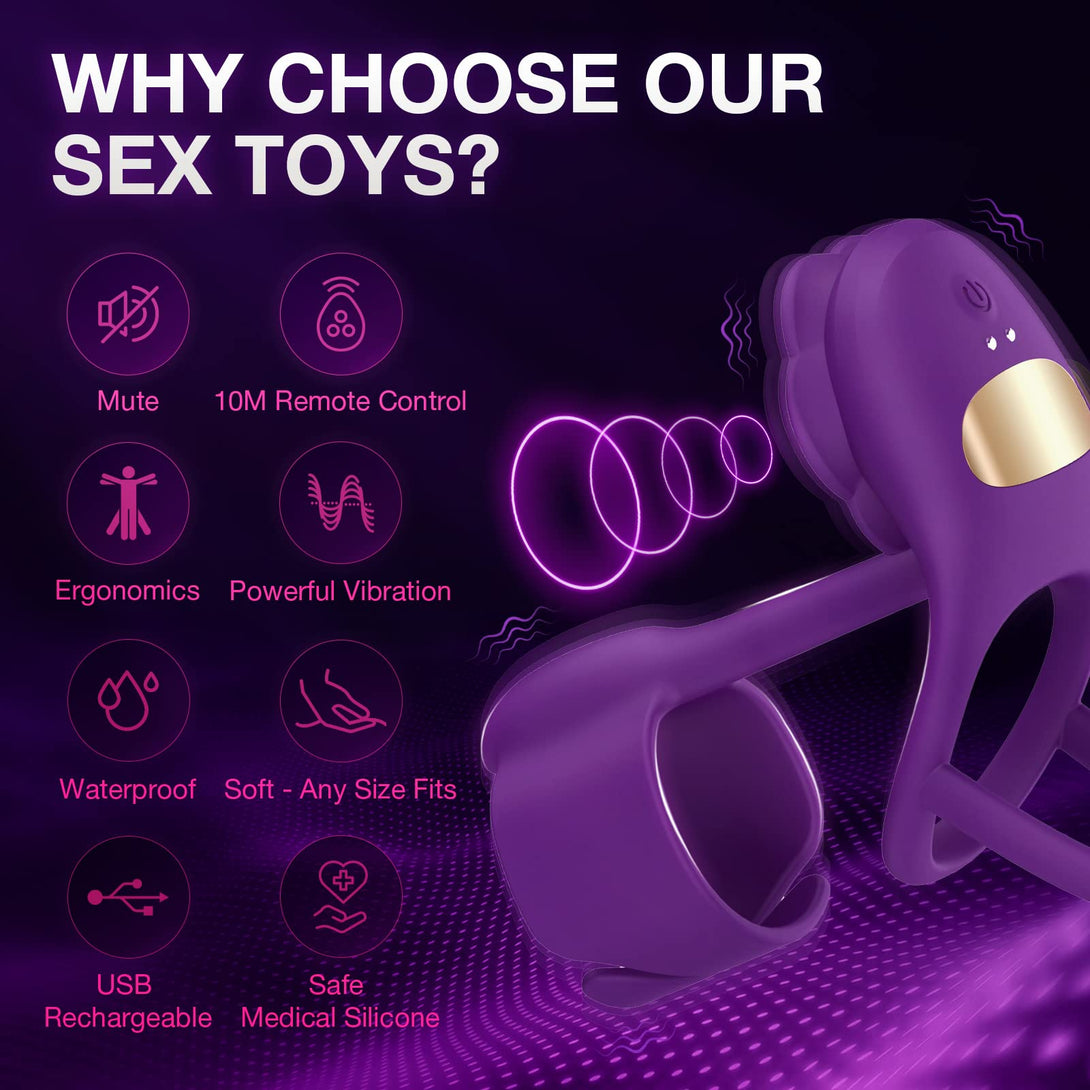 Lurevibes - 3 IN 1 Vibrating Rose Penis Ring with 10 Vibration Lurevibes