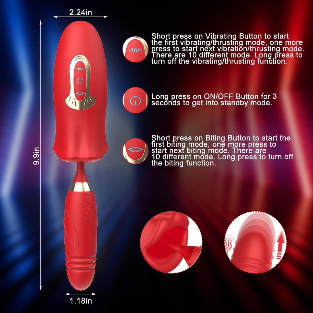 Rose Muncher Lip Tongue Suction Vibrator With Thrusting Dildo Vibrator Lurevibes