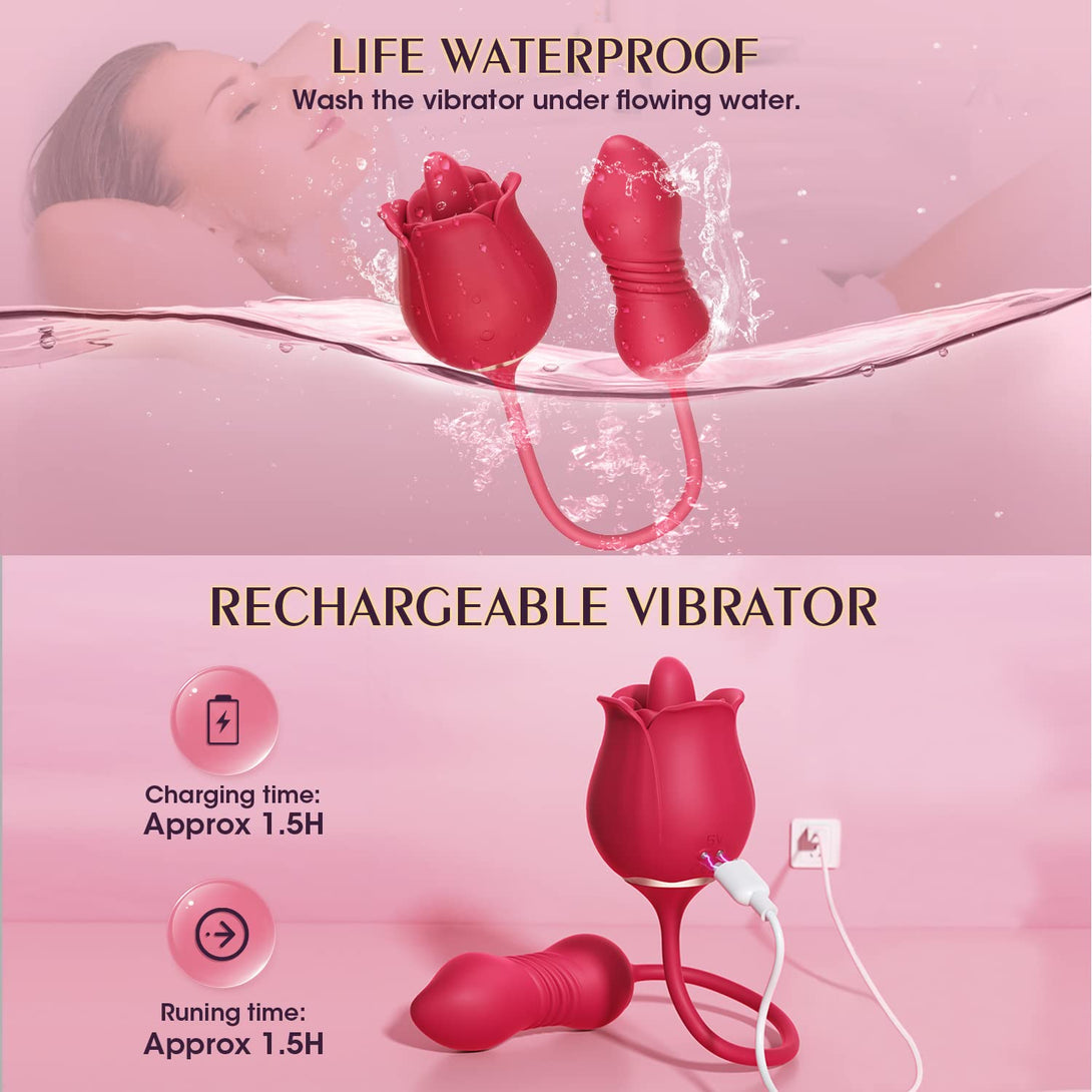 Lurevibes - Rose Toy Vibrator Female Telescopic Egg Jumping  Tongue Licker Sex Toys Lurevibes