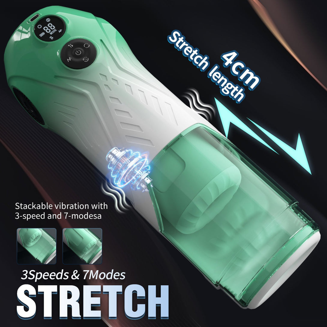 Green Star Rotating Telescopic Vibration Male Masturbator Lurevibes