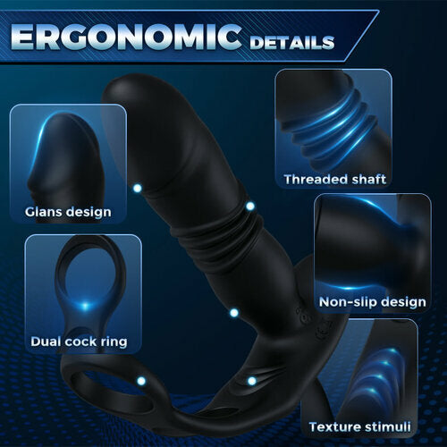 3 -Thrusting & 12 -Vibrating Cock Rings Prostate Massager Lurevibes