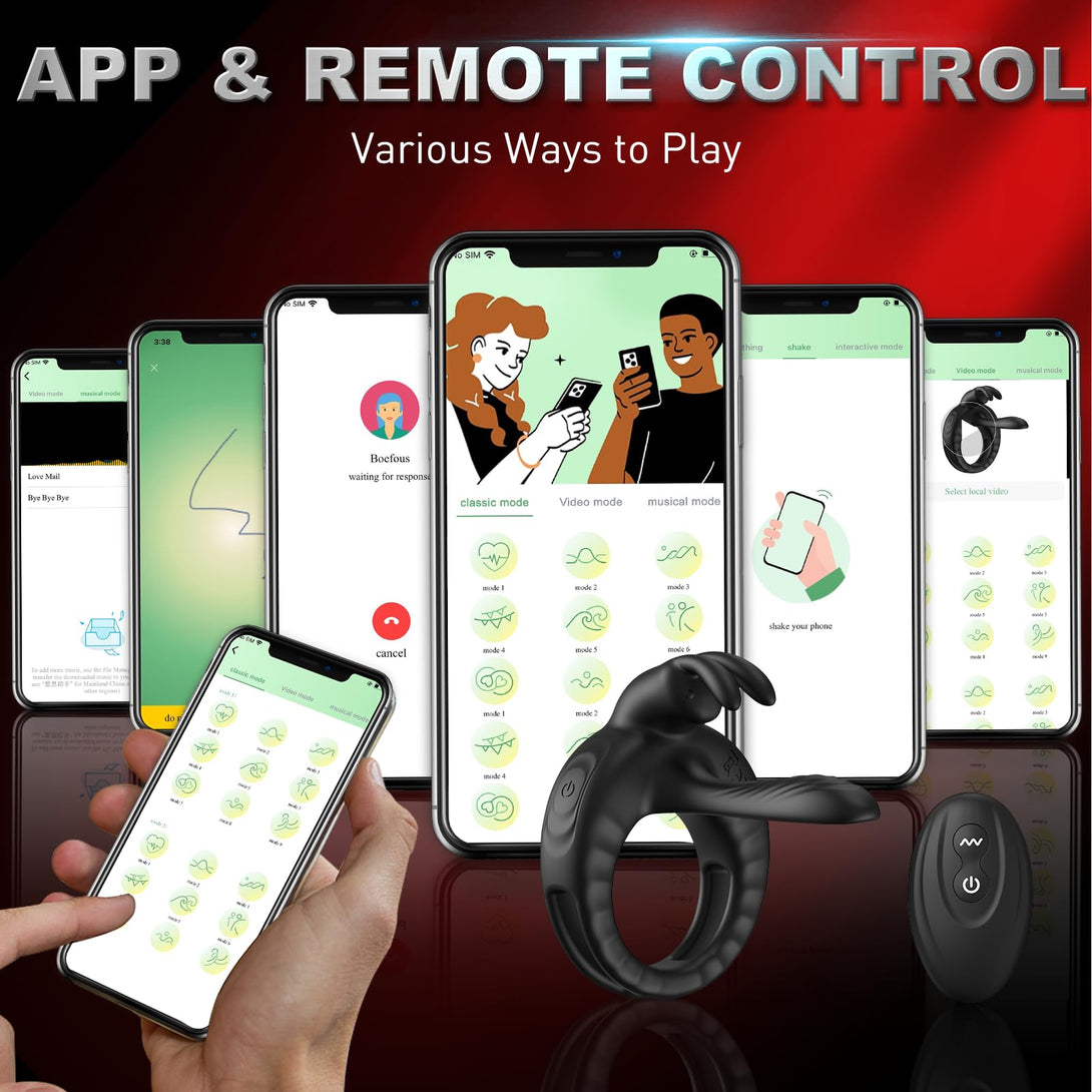 Lurevibes - Bunny Ring III Vibrating Cock Ring Penis Ring with APP, Couples Sex Toys Vibrators Lurevibes