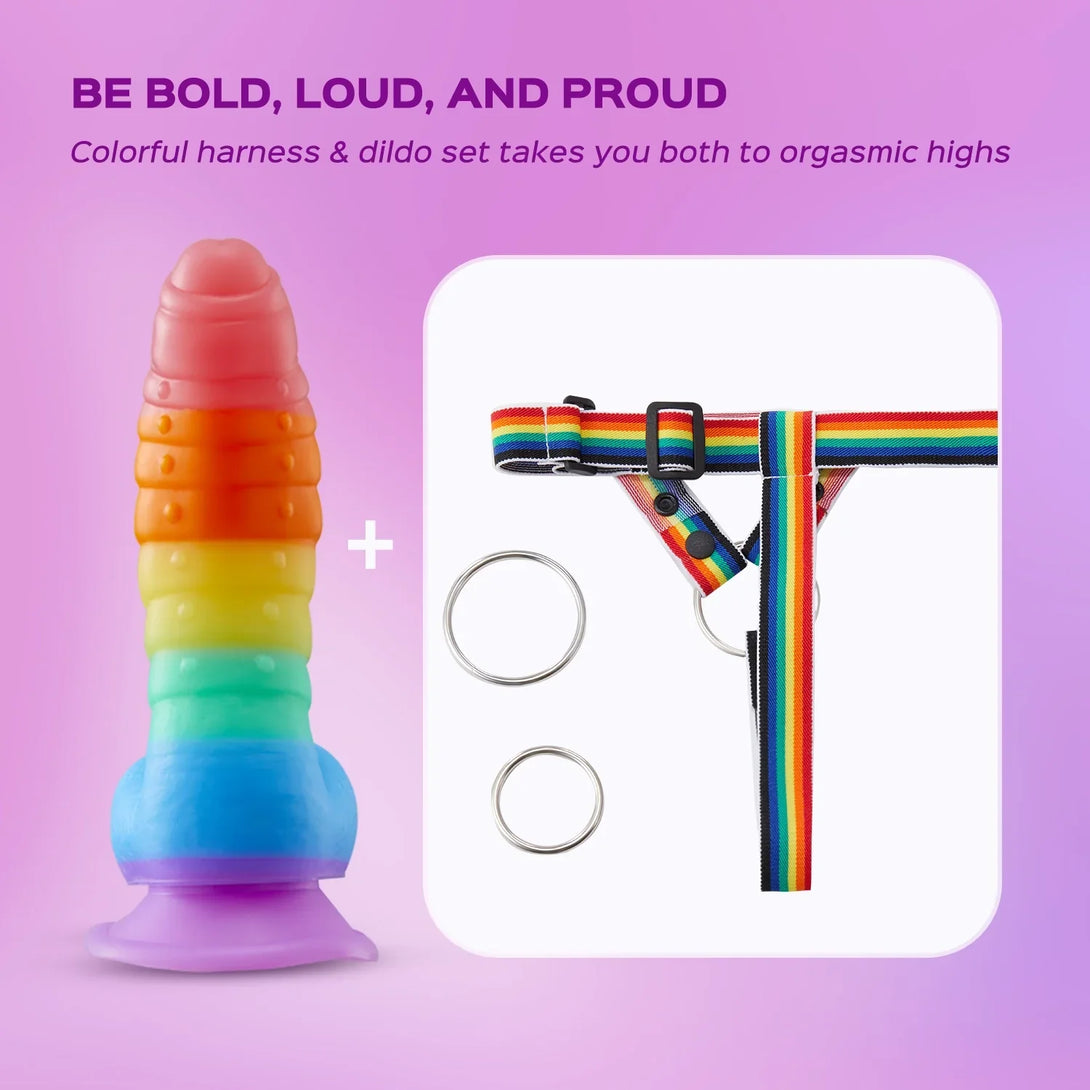 Pride - Rainbow Silicone Suction Cup Dildo Strap-On Harness Kit Lurevibes