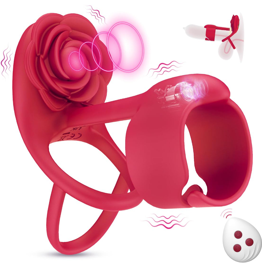 Lurevibes - 3 IN 1 Vibrating Rose Penis Ring with 10 Vibration Lurevibes