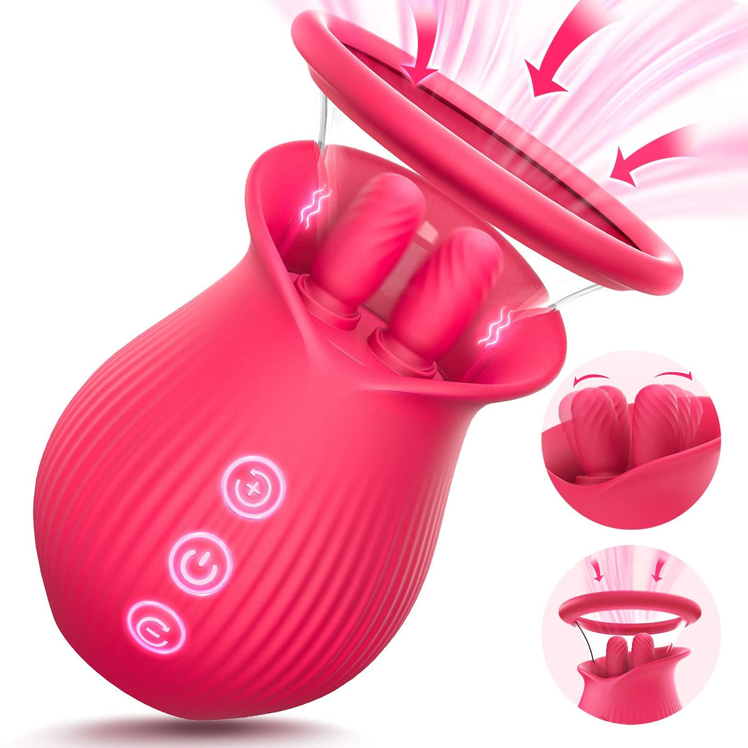 Lurevibes - Rose Romeo - 3in1 Rose Sex Toy with 2 Suction Cups, Adult Toys Female Clitoral Nipple Vibrators with 10 Licking Sucking Vibrating Lurevibes