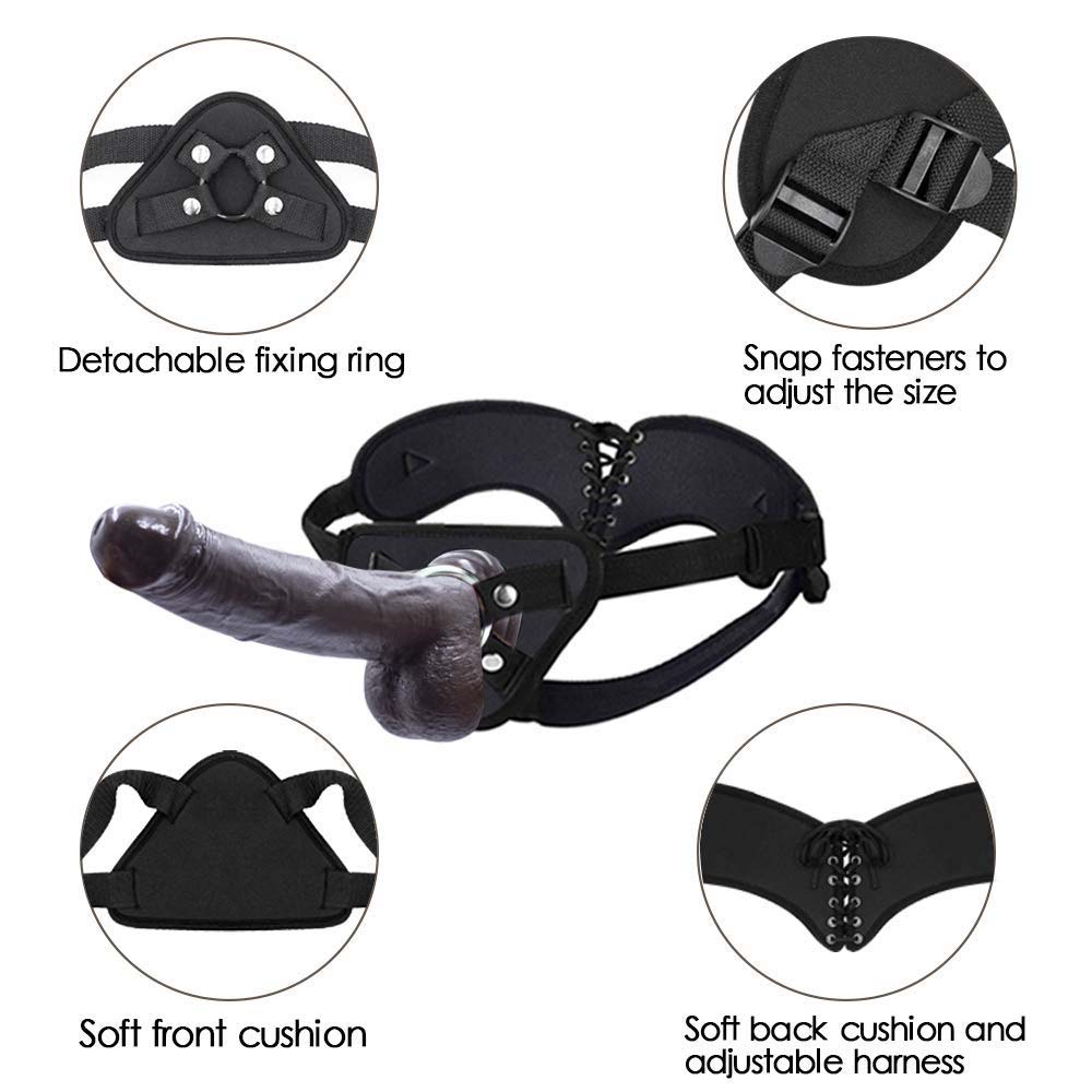 Strap-on Dildo Realistic Silicone Dildo with Wearable Sex Harness for Couple Pegging Women Lesbian Sex Fun, 7.6'' (Black) Lurevibes