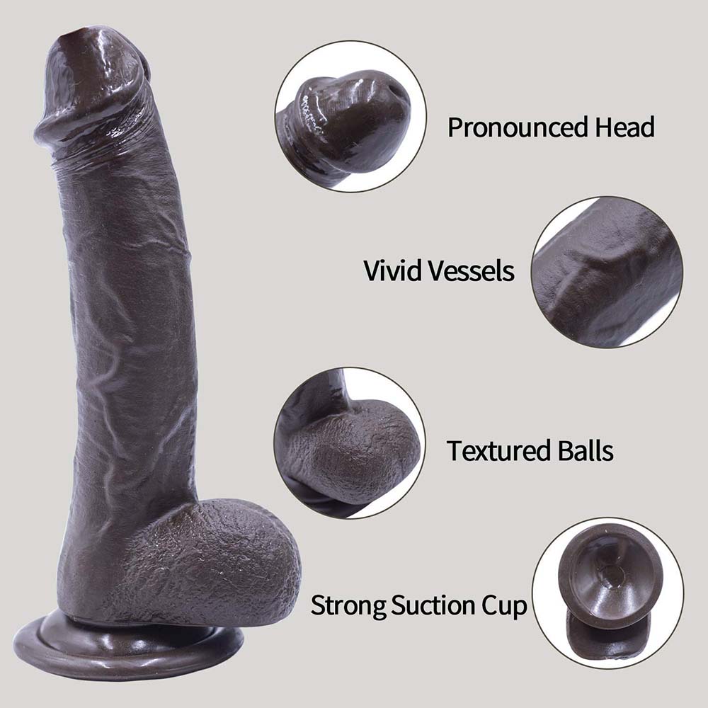 Strap-on Dildo Realistic Silicone Dildo with Wearable Sex Harness for Couple Pegging Women Lesbian Sex Fun, 7.6'' (Black) Lurevibes