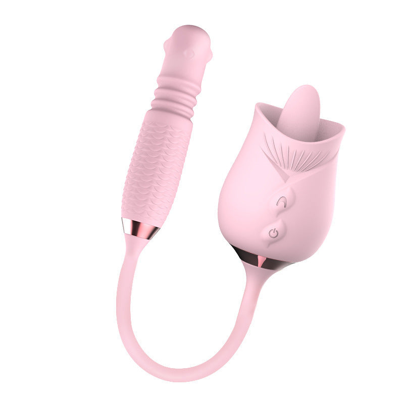 Lurevibes - Purple Rose Toy Rotating Pearls Telescopic Tongue-licking Vibrator Lurevibes