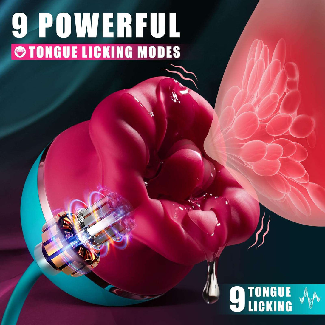 Lurevibes - Big Mouth 3in1 Rose shaped Vibrator With 9 Tongue Licking & 6 Thrusting G Spot Dildo Lurevibes