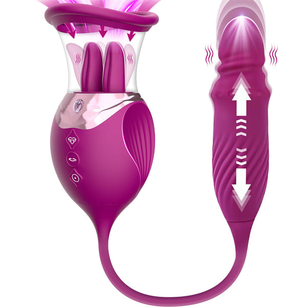 Lurevibes - Rose Sex Toy 4 In1 Tongue Licking Thrusting G Spot Vibrator Clitoral Nipple Sucker Pump Stimulator Lurevibes