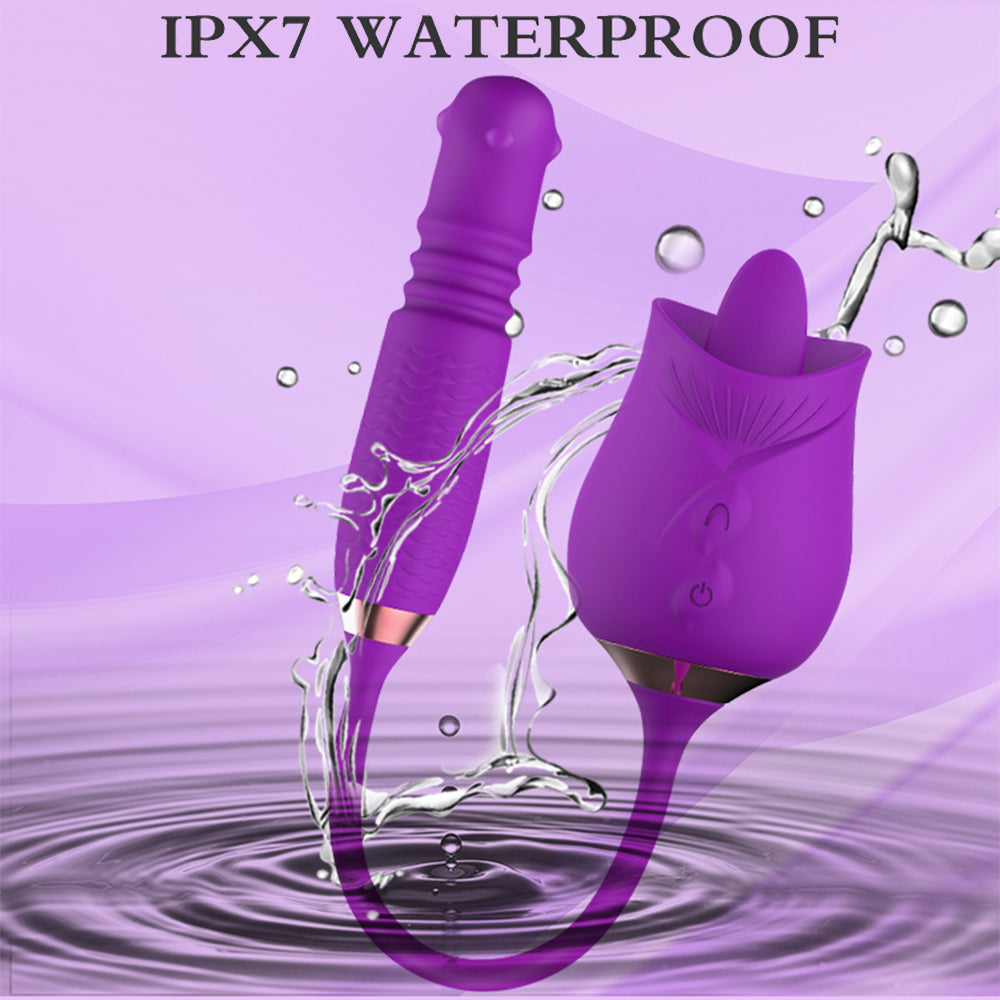 Lurevibes - Purple Rose Toy Rotating Pearls Telescopic Tongue-licking Vibrator Lurevibes