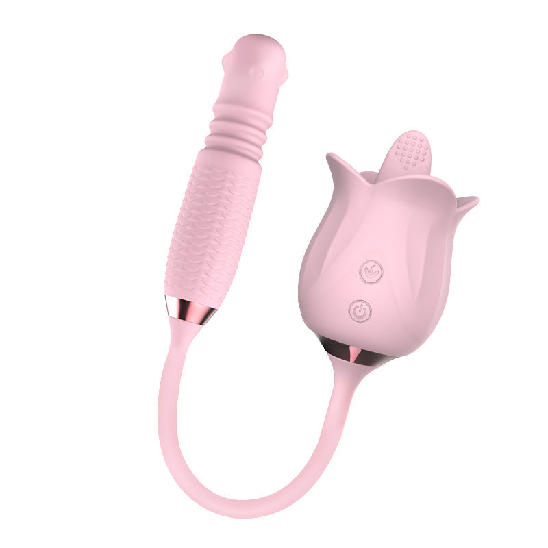 Lurevibes - 3-in-1 Blooming Sexy Pink Rose Toy Rotating Pearls Telescopic Tongue-licking Vibrator Lurevibes