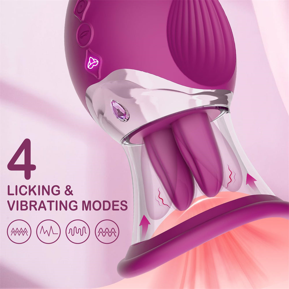 Lurevibes - Rose Sex Toy 4 In1 Tongue Licking Thrusting G Spot Vibrator Clitoral Nipple Sucker Pump Stimulator Lurevibes