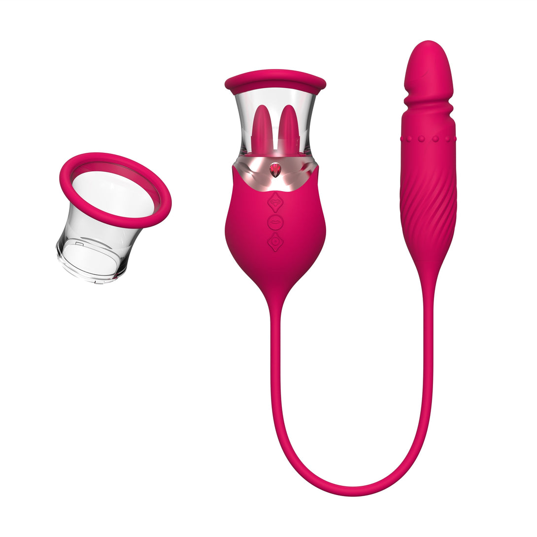 Lurevibes - Rose Sex Toy 4 In1 Tongue Licking Thrusting G Spot Vibrator Clitoral Nipple Sucker Pump Stimulator Lurevibes