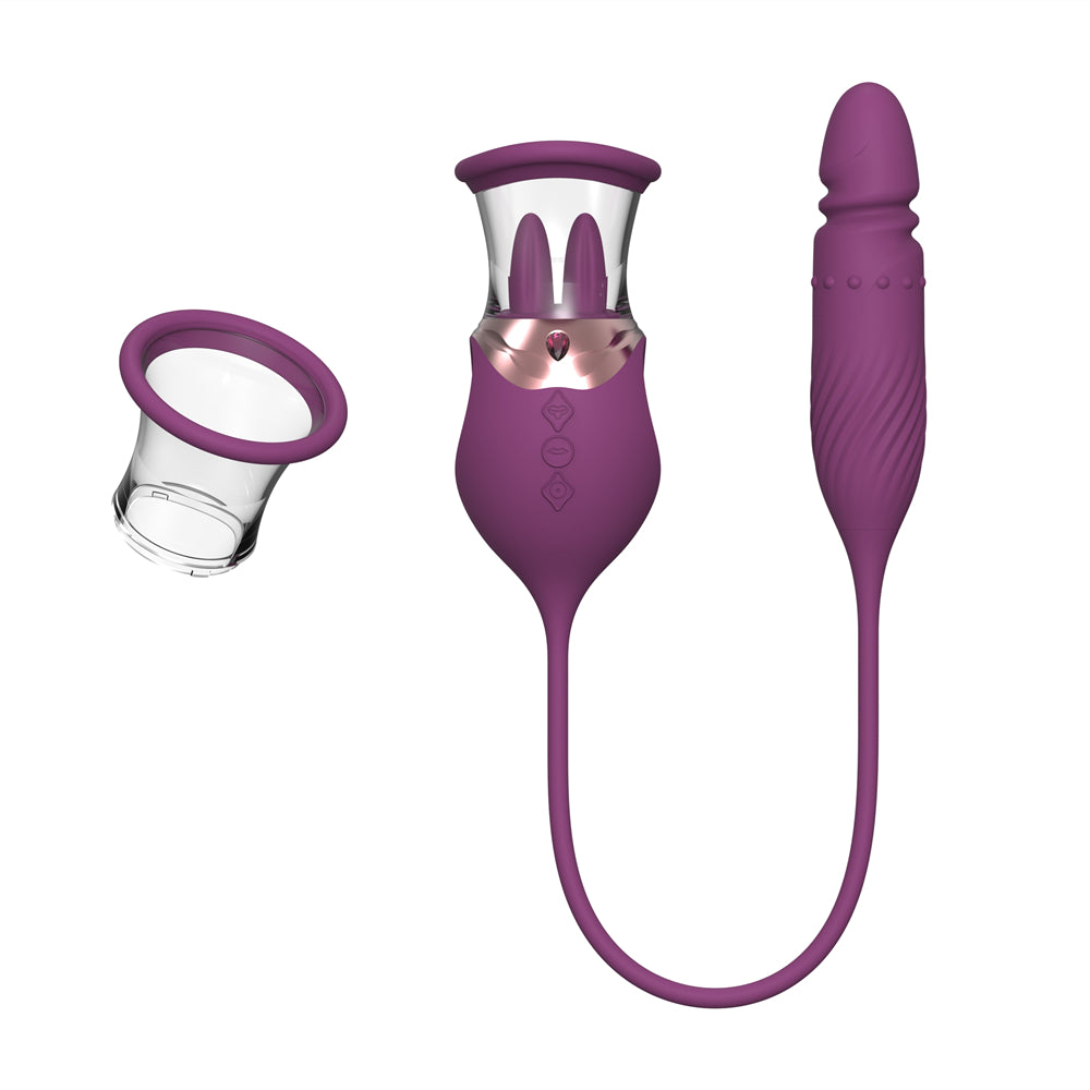 Lurevibes - Rose Sex Toy 4 In1 Tongue Licking Thrusting G Spot Vibrator Clitoral Nipple Sucker Pump Stimulator Lurevibes