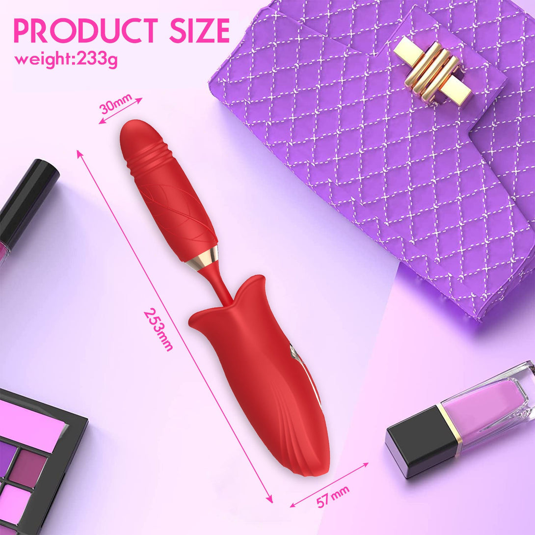 Rose Muncher Lip Tongue Suction Vibrator With Thrusting Dildo Vibrator Lurevibes