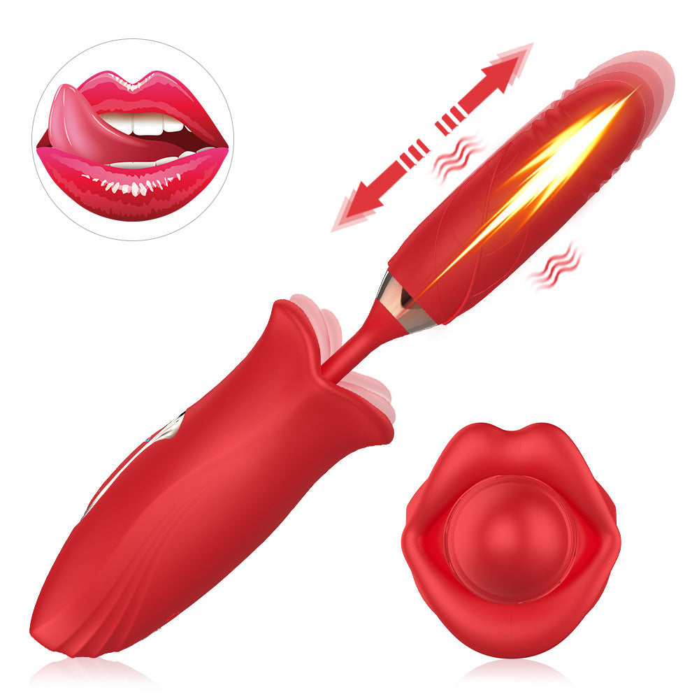 Rose Muncher Lip Tongue Suction Vibrator With Thrusting Dildo Vibrator Lurevibes