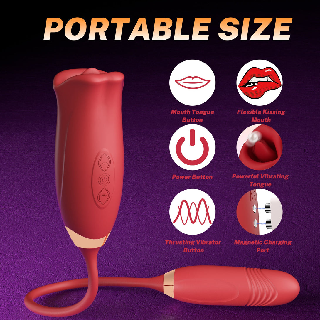 Lurevibes - Rose Muncher Rose Kiss Tongue Vibrator With Thrusting Dildo Vibrator Lurevibes