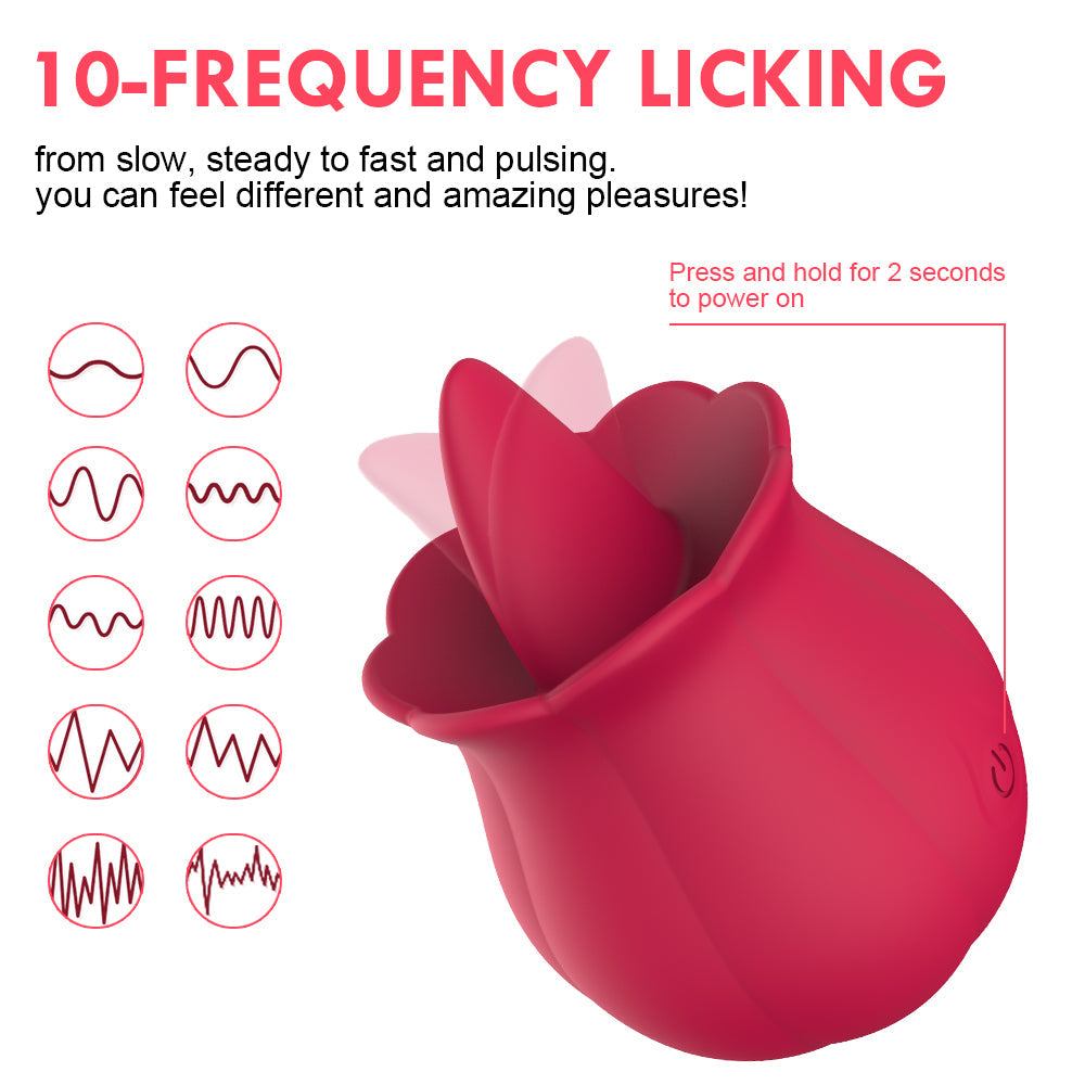 Lurevibes -10 Speeds Vibrating Rose Shape Tongue Licking Vibrator For Women Lurevibes