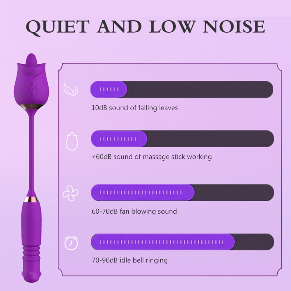 Lurevibes - Purple Rose Toy Rotating Pearls Telescopic Tongue-licking Vibrator Lurevibes