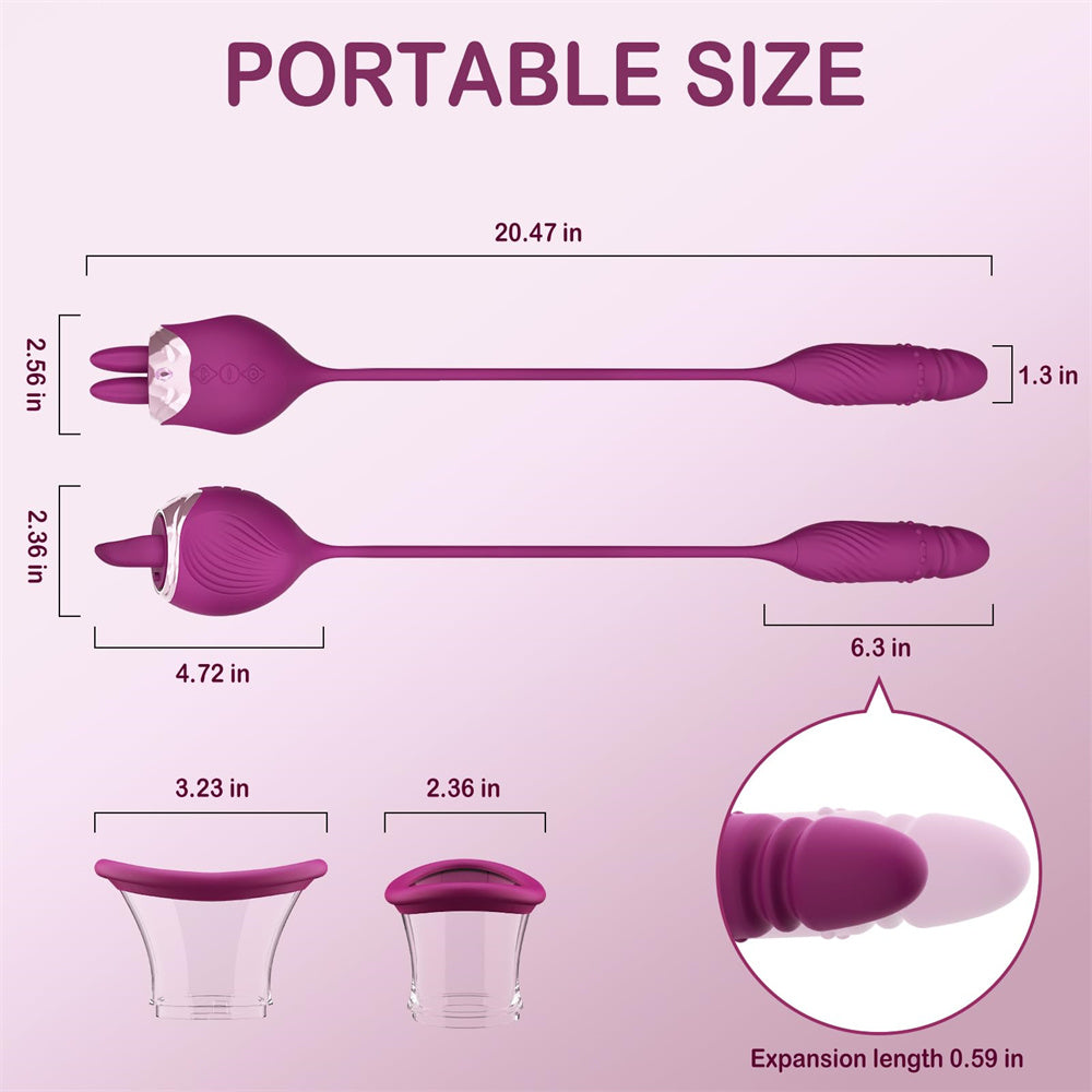 Lurevibes - Rose Sex Toy 4 In1 Tongue Licking Thrusting G Spot Vibrator Clitoral Nipple Sucker Pump Stimulator Lurevibes