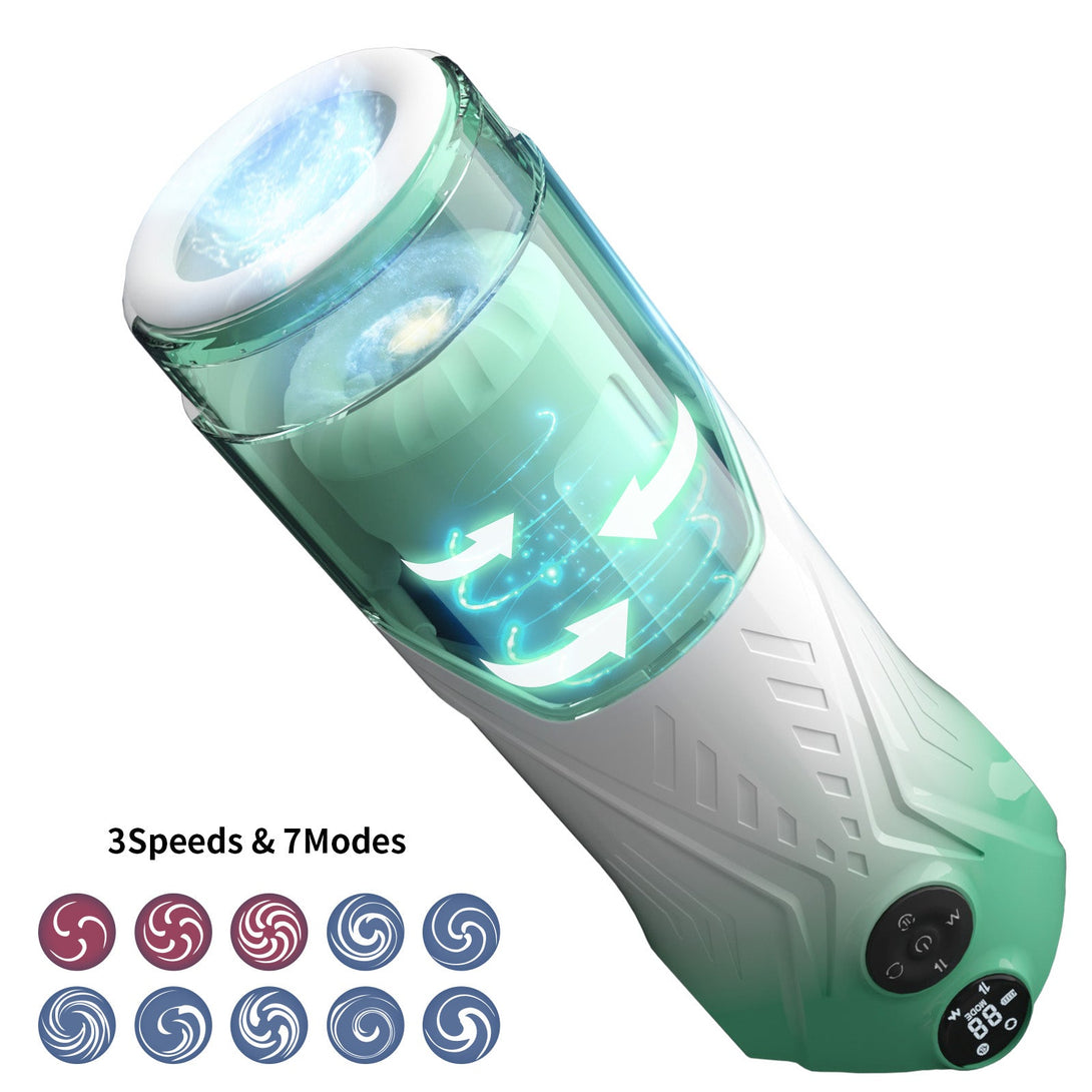 Green Star Rotating Telescopic Vibration Male Masturbator Lurevibes