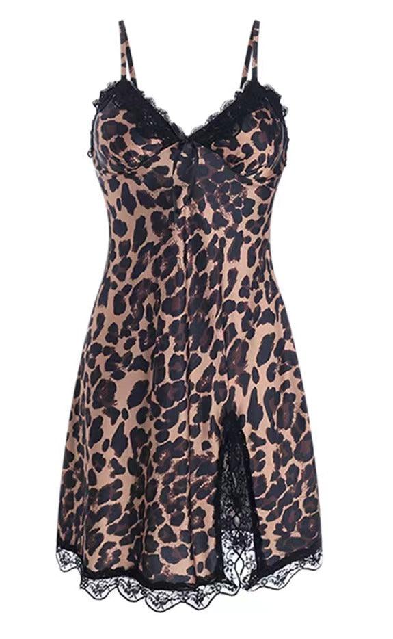 Lace Split Leopard Style Nightgown - La Lune