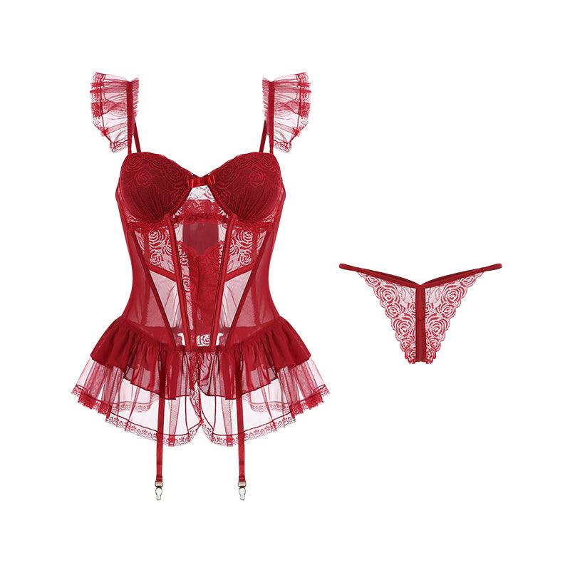 Red Mesh Vest Puffy Skirt Uniform Set - La Lune