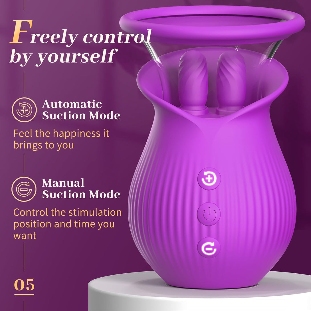 Lurevibes - Rose Romeo - 3in1 Rose Sex Toy with 2 Suction Cups, Adult Toys Female Clitoral Nipple Vibrators with 10 Licking Sucking Vibrating Lurevibes