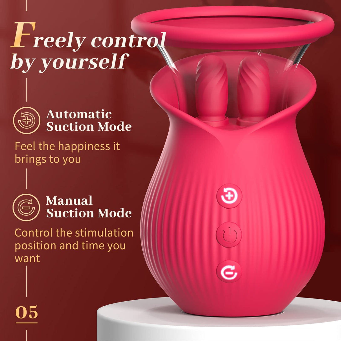 Lurevibes - Rose Romeo - 3in1 Rose Sex Toy with 2 Suction Cups, Adult Toys Female Clitoral Nipple Vibrators with 10 Licking Sucking Vibrating Lurevibes