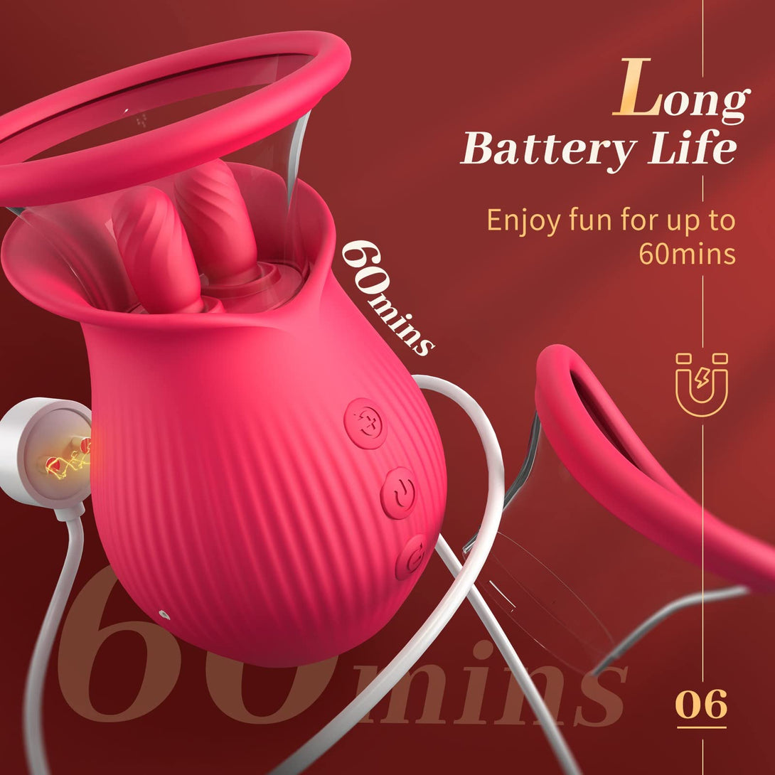 Lurevibes - Rose Romeo - 3in1 Rose Sex Toy with 2 Suction Cups, Adult Toys Female Clitoral Nipple Vibrators with 10 Licking Sucking Vibrating Lurevibes